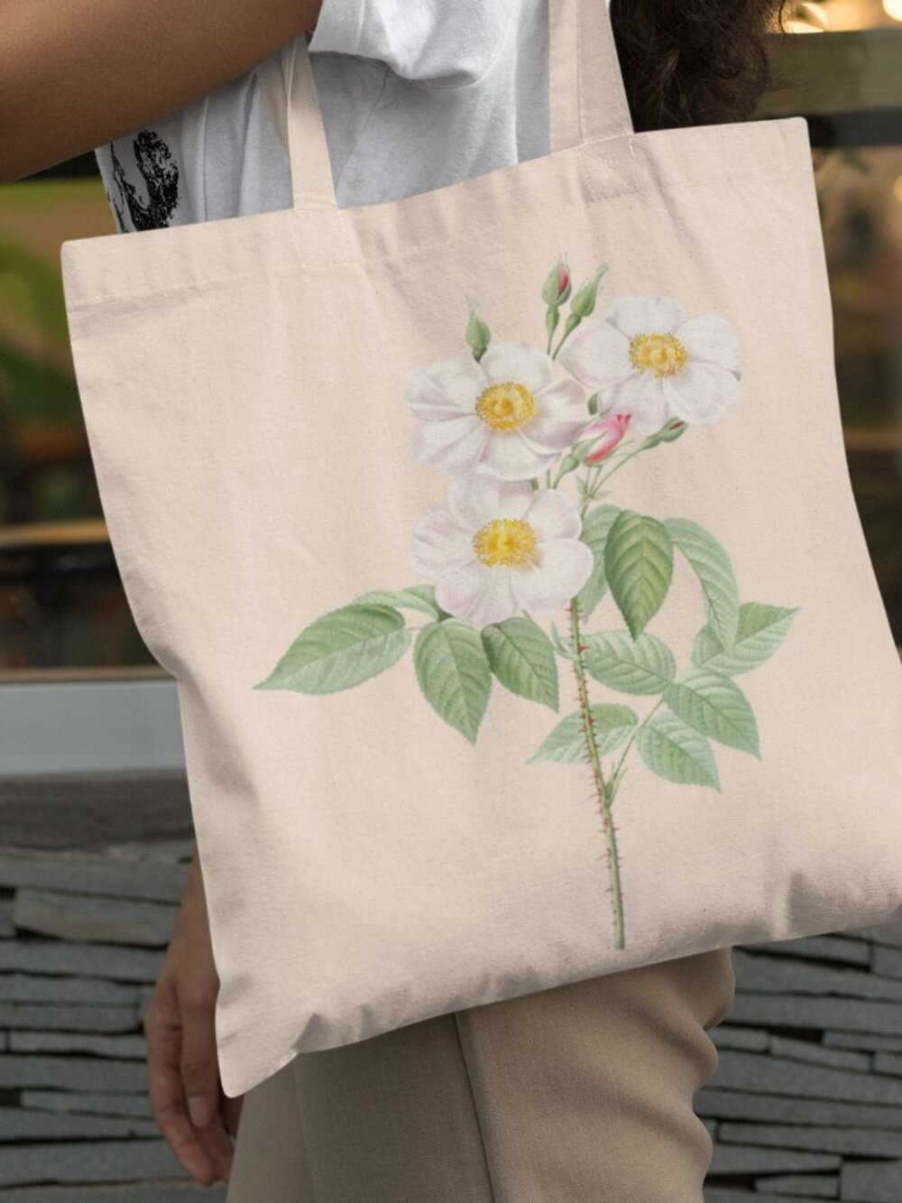 Damask Rose Vintage Floral Print Graphic Canvas Tote Bag